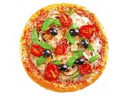 Пица с домашно тесто, сирене моцарела, гъби, маслини и чери домати